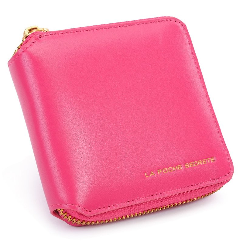 Girlfriend gift: candy girl's powder box leather short clip _ ㄇ type zipper folio_甜心桃028 - Wallets - Genuine Leather Pink
