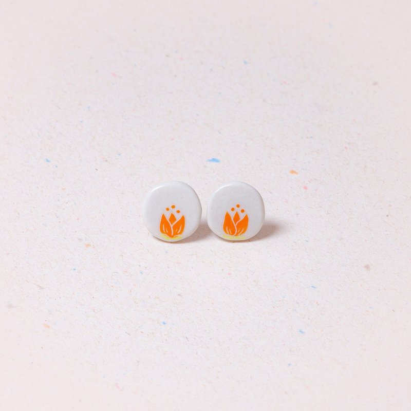 陶瓷 小圓鬱金香陶瓷耳環 Ceramic Accessory - 耳環/耳夾/耳骨夾 - 瓷 橘色
