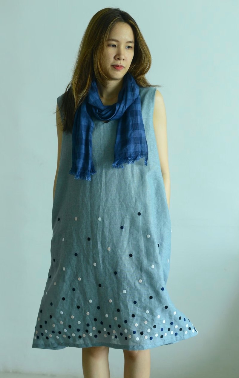 Polkadot linen dress - 洋裝/連身裙 - 亞麻 