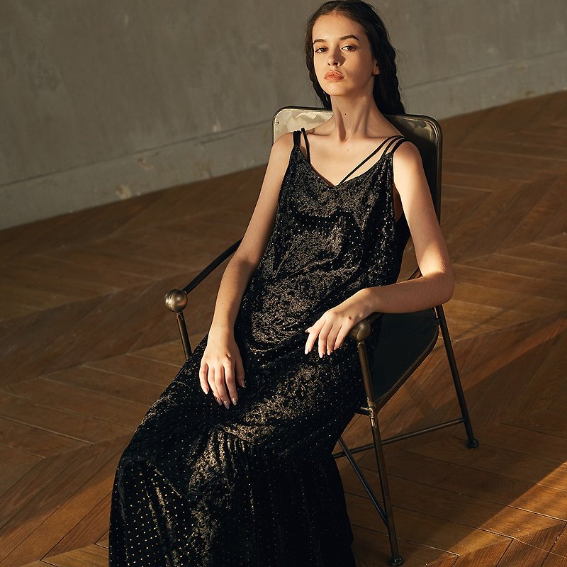 ベルベットハーネスドレス - スカート - その他の素材 ブラック