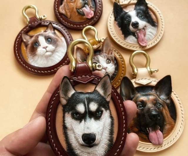 うちの子 オーダー 猫 キーホルダー レザーカービング ペット 猫