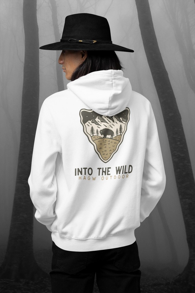 HAGW x Bali Collection 重磅絨布帽T-Into The Wild-White - 帽T/大學T - 棉．麻 