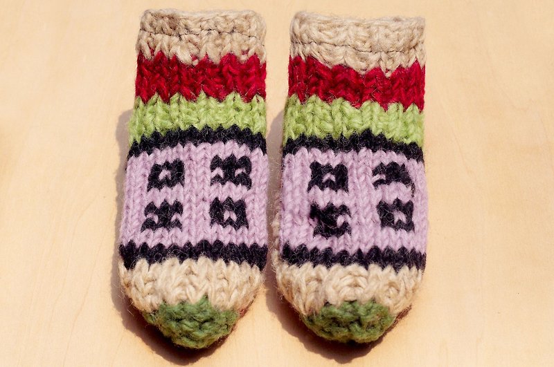 Miyue Gift Box Limited One Knitted Pure Wool Thermal Socks/ Children's Wool Socks/ Children's Wool Socks/ Inner Brush Socks/ Knitted Wool Socks/ Children's Indoor Socks-Grass Green Scandinavian Totem - รองเท้าเด็ก - ขนแกะ สีเขียว