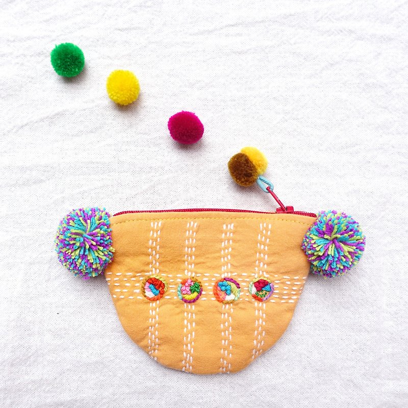 DUNIA world manufacture / Seed Pocket / seed bag - coin purse embroidery purse # 19 - Coin Purses - Cotton & Hemp Orange