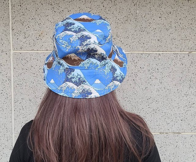 ジジザザ/両面バケットハット/浮世絵/富士山波/神奈川波(ブルー