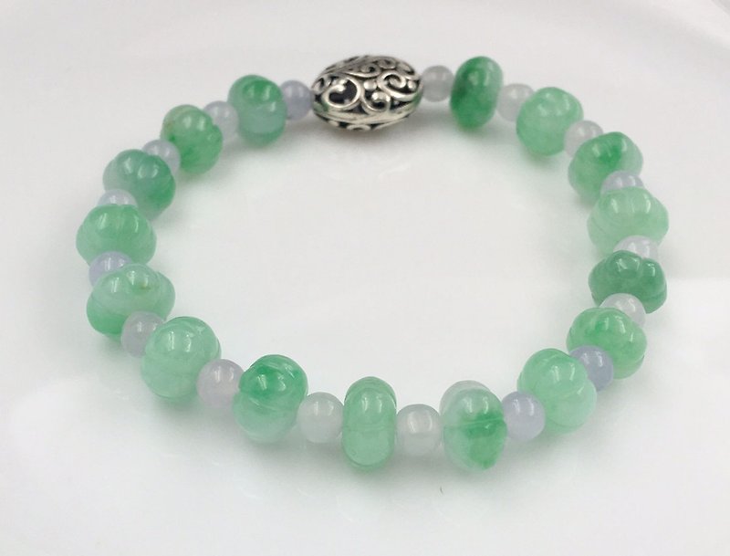 Mint green pumpkin bead bracelet (natural jade A goods) - Bracelets - Gemstone Green