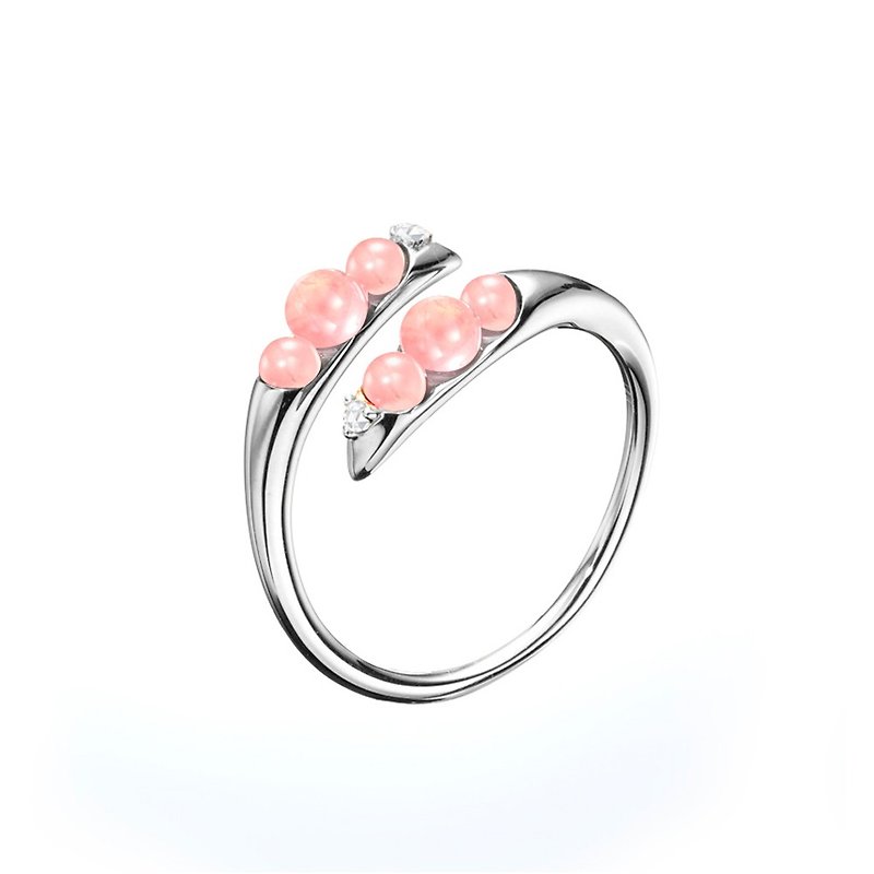 Rose Quartz Ring in Solid 14k White Gold, Pink Engagement Wedding Gemstone Ring  - แหวนทั่วไป - เครื่องประดับ สึชมพู
