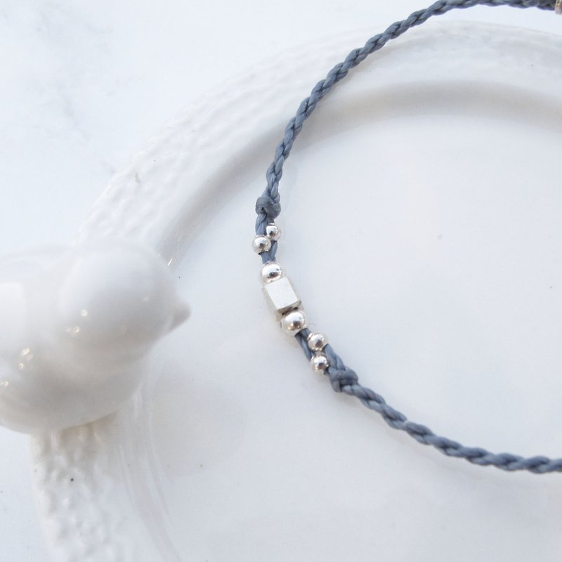 Large members [handmade silver jewelry] square row beads × Brazilian wax rope x handmade sterling silver bracelet or anklet - สร้อยข้อมือ - โลหะ หลากหลายสี