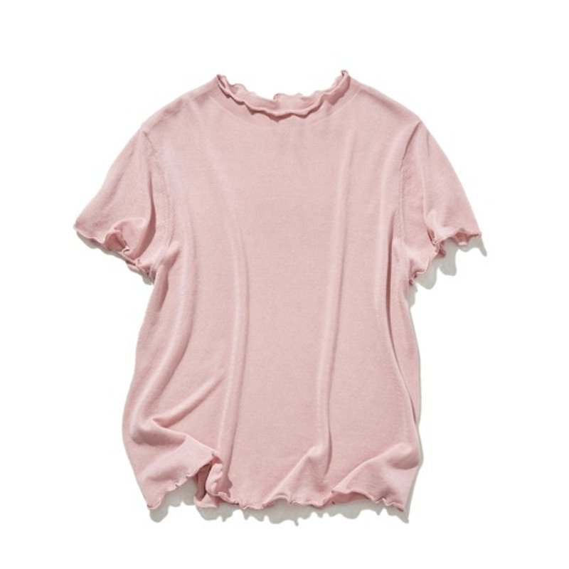 大人スタイルに甘さをプラスする　フリルサマーニット テンセル100％　薄いピンク　240513-2 - 女上衣/長袖上衣 - 棉．麻 
