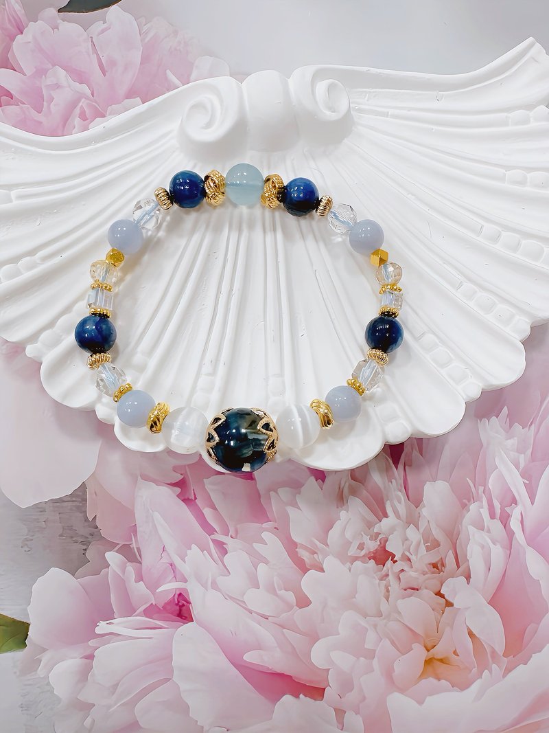 Stone Blue Pattern Agate White Chalcedony Diamond Cut White Crystal 18k Design - Bracelets - Crystal Blue