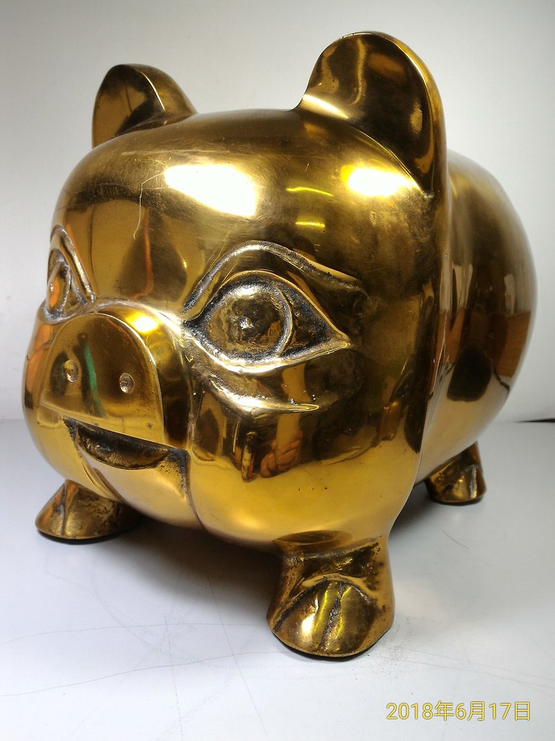 初期の古いコレクションの産業風古い銅豚のお金の貯金池の銀行幸運なガス幸運な豚風水の装飾品（大） - 貯金箱 - 金属 