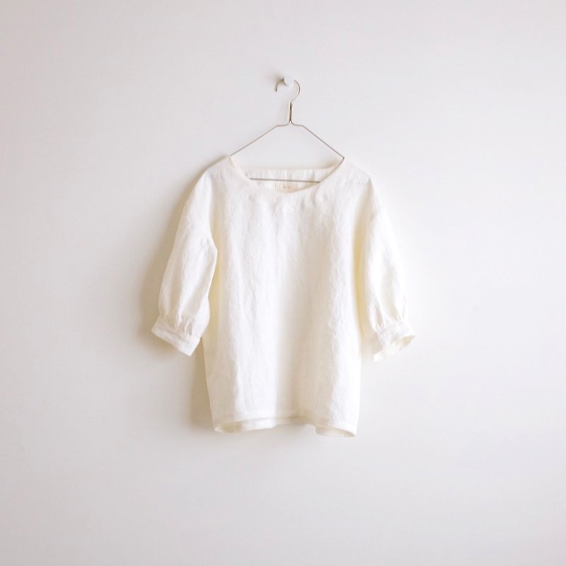 手着、天候、上質な綿、白の6点袖、ブラウス、洗濯リネン - トップス - コットン・麻 ホワイト