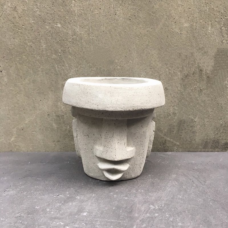 Moai Stone Statue - Doodle Mouth Pot - Items for Display - Cement Gray