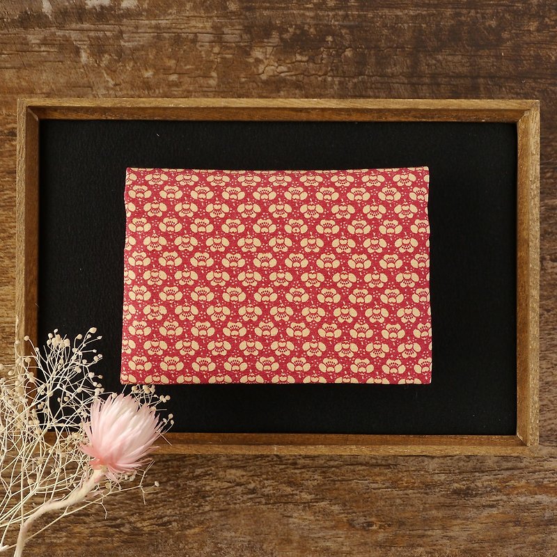 Camellia Pattern Kimono Card Case Silk Silk - Card Holders & Cases - Silk Red