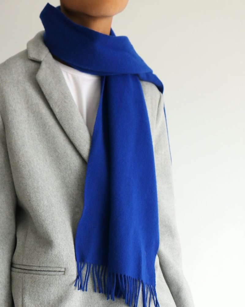 Men's sapphire blue classic wool fringed scarf - Scarves - Wool 