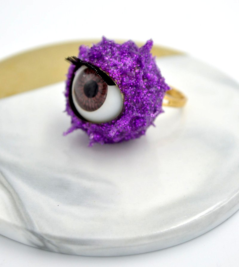 紫色閃閃軟塑質眼珠戒指 22mm 活動眼珠 外星怪獸系列 - 戒指 - 其他金屬 紫色