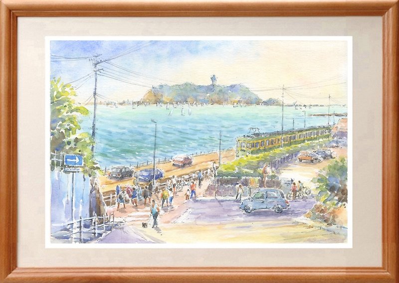Watercolor painting picture View of Enoshima - โปสเตอร์ - กระดาษ สีน้ำเงิน