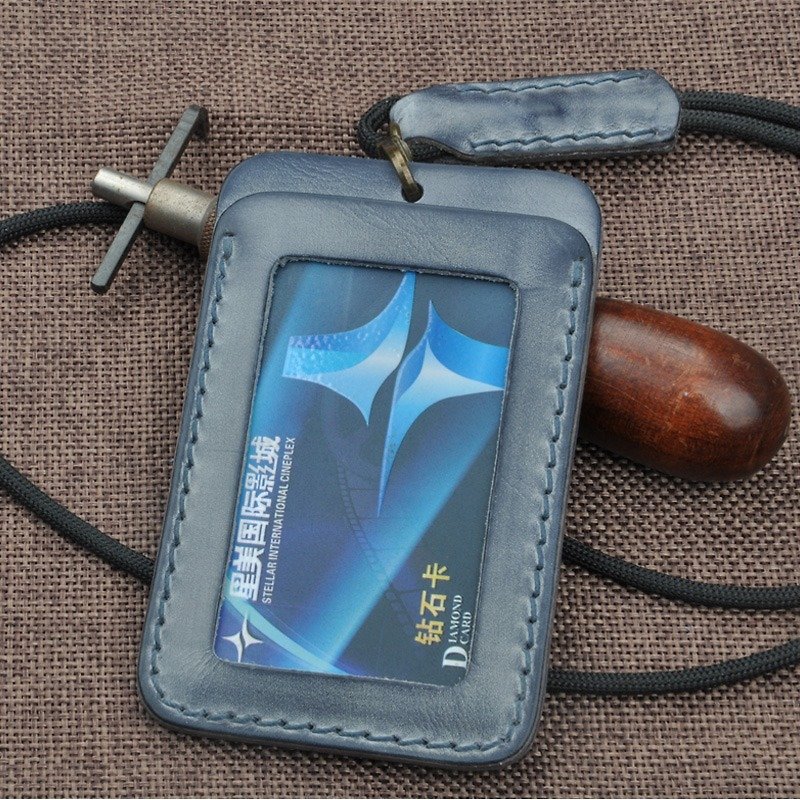 Italian waxed cowhide hanging neck vertical identification card set work permit set ID card leisure card subway card bus card credit card handmade - Other - Genuine Leather 
