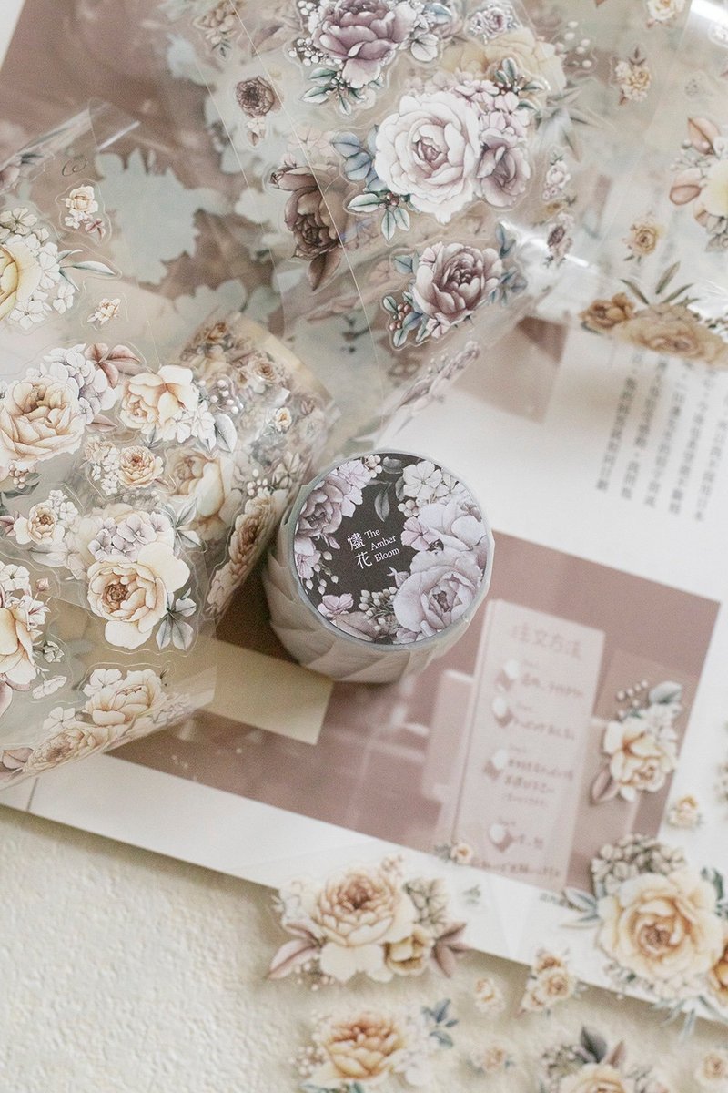 燼花 - 玫瑰 6cm割型亮面PET膠帶 - 紙膠帶/和紙/PET - 塑膠 咖啡色