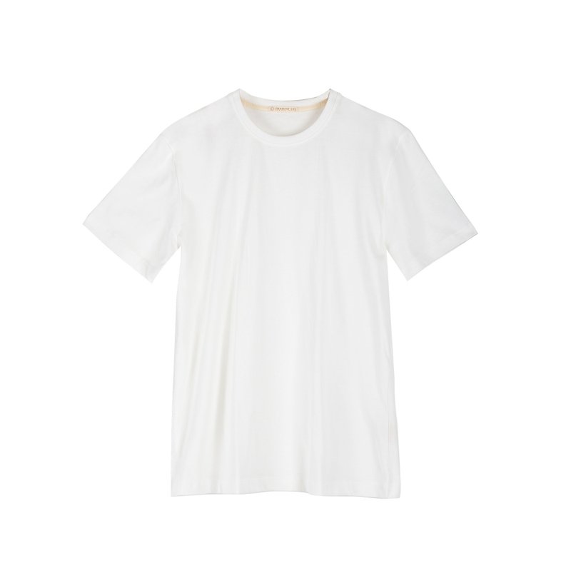 メンズリブ衿半袖トップス（ピュアホワイト/オリーブグリーン） - Tシャツ メンズ - コットン・麻 ホワイト