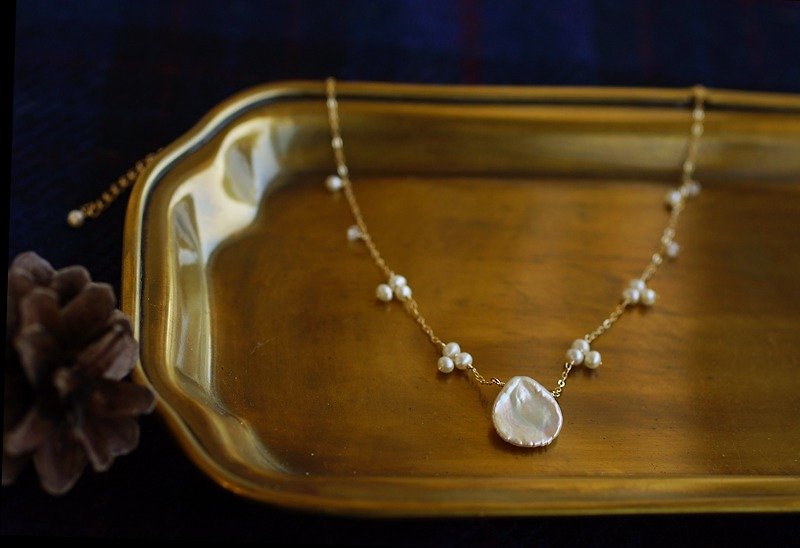 14kgf- pearl necklace bud - สร้อยคอ - เครื่องเพชรพลอย ขาว