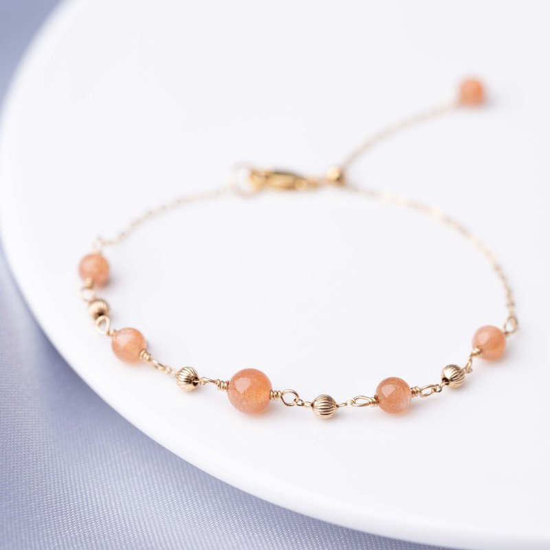 太陽石14K包金手鏈 | 十一月誕生石 天然石水晶手鏈客製禮物 - 手鍊/手環 - 半寶石 橘色