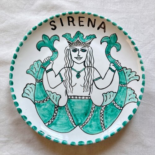 ceramicheseppia325 絵皿 20cm マヨリカ焼き セイレーン 二股の人魚 ギリシャ神話 イタリア陶器