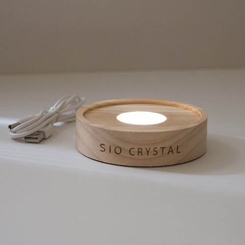 SIO Crystal希奧水晶 擺件燈座【LED發光底座】木製圓形燈座 #刻字款
