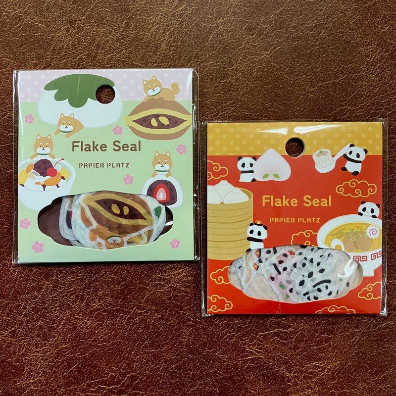 パピア　フレークシール　柴犬和スイーツ・パンダ中華飯 - 貼紙 - 其他材質 