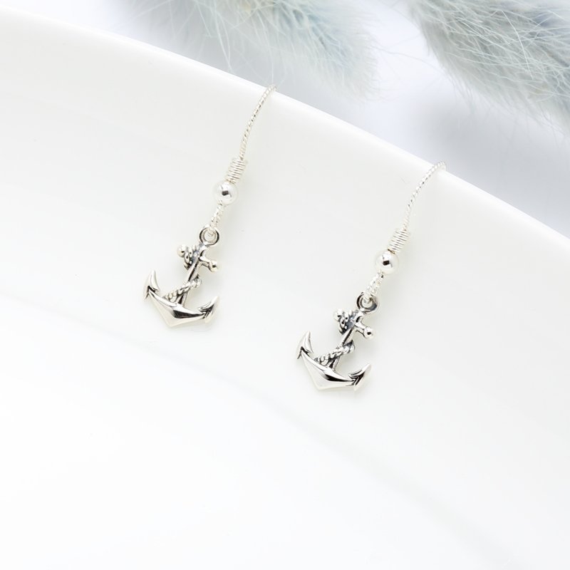 【Angel & Me】Anchor Rope s925 sterling silver earrings (changeable ear clips) - ต่างหู - เงินแท้ สีเงิน