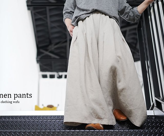 Linen Pants 袴(はかま)パンツ/亜麻ナチュラル b002k-amn1 - ショップ