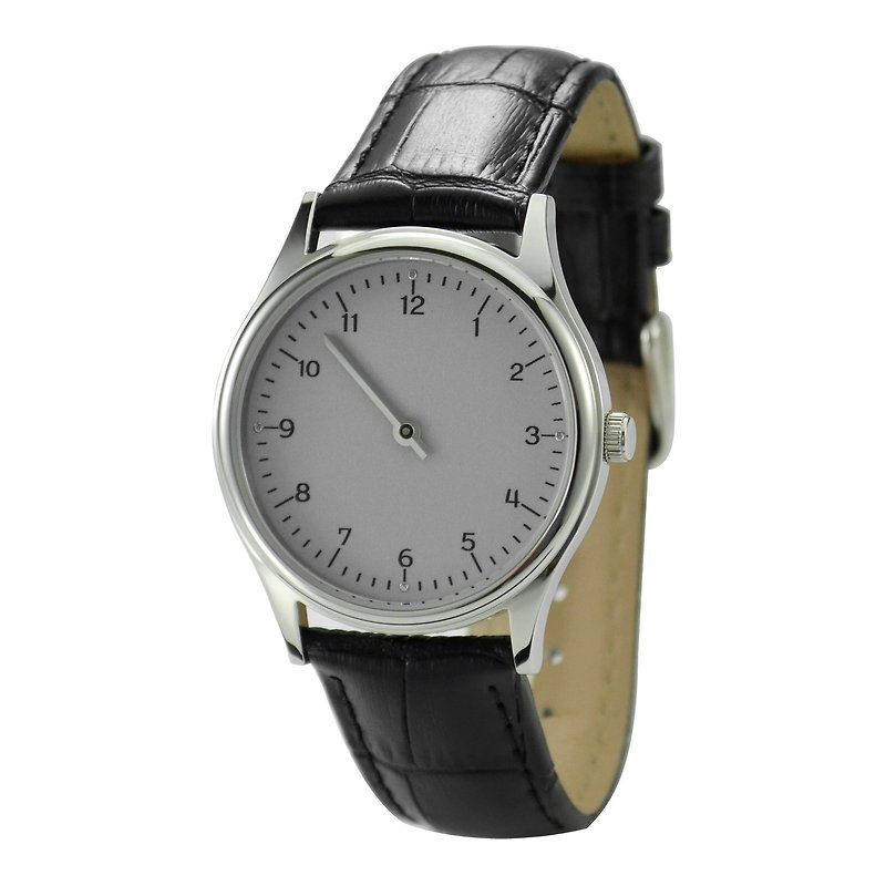 慢活(Slow time) 手錶 灰色面 優雅數字 - 中性設計 - 全球免運費 - 男裝錶/中性錶 - 不鏽鋼 白色