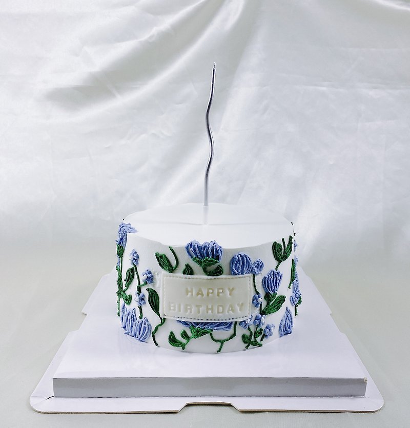 Embroidered birthday custom cake hand-painted cake custom anniversary girlfriend model 6 8 inch face-to-face - เค้กและของหวาน - อาหารสด สีม่วง