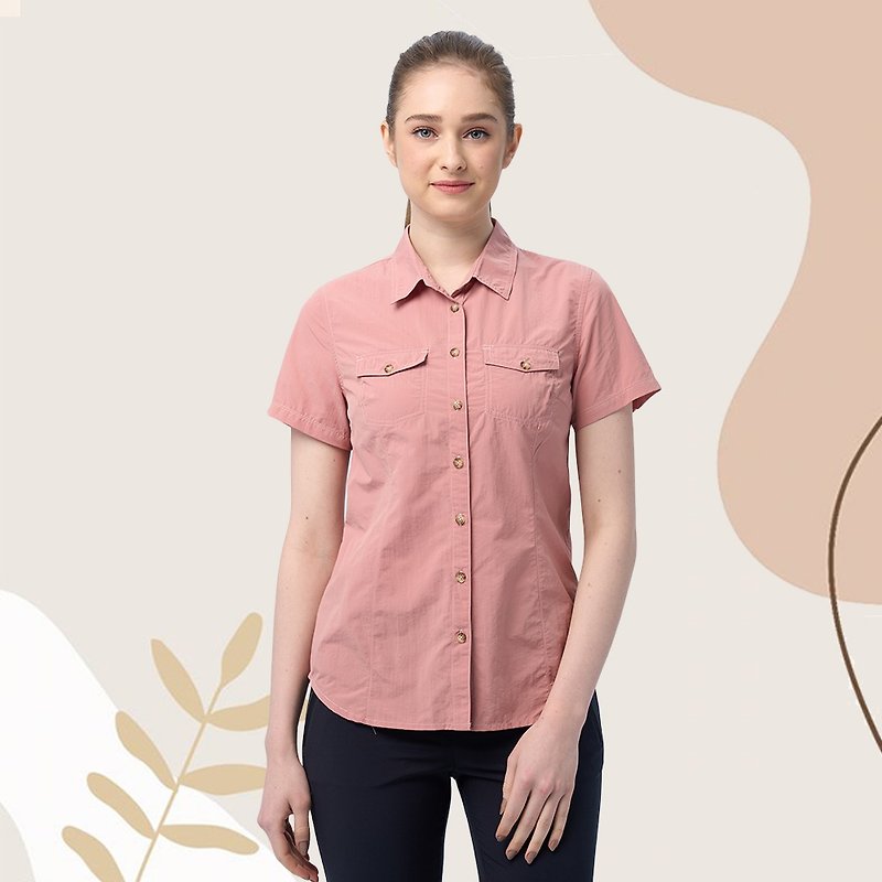 [Wildland wilderness] 3M breathable quick-drying anti-UV short-sleeved shirt female W1209-138 Moman powder - Women's Shirts - Polyester Pink