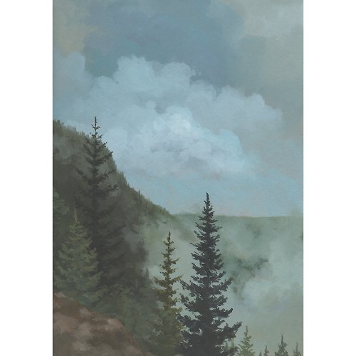 Nadya Ya Art Mountain Forest Art ORIGINAL Oil Painting in Cardboard Pine Trees Forest Sage