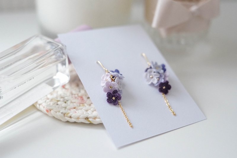 Crochet Flower Dangle Earrings - Earrings & Clip-ons - Precious Metals Purple