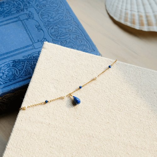 Beau Jewelry 14K包金水滴寶石華麗款手鍊-青金石