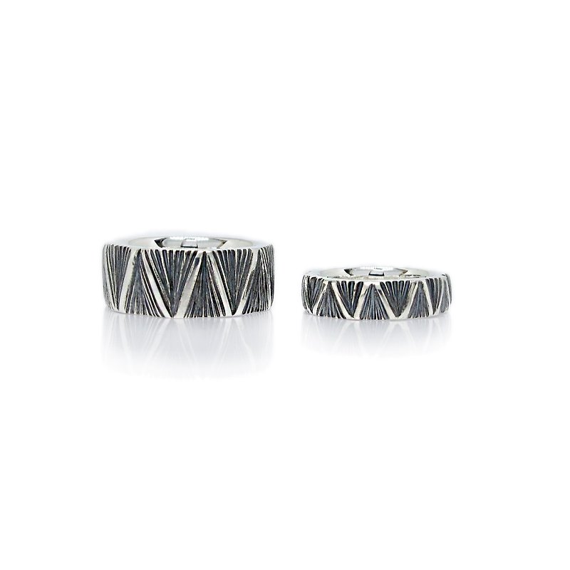 Handmade silver 925 sterling silver notched ring pair ring - Couples' Rings - Sterling Silver Silver