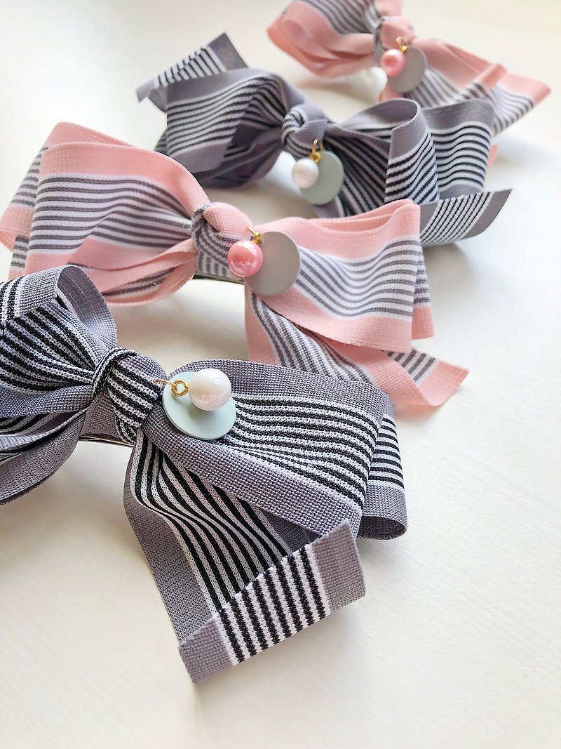 Striped Balloon Dog Family Pearl Mother and Daughter Hair Clip (Sold in Pairs) - เครื่องประดับผม - วัสดุอื่นๆ สีเทา