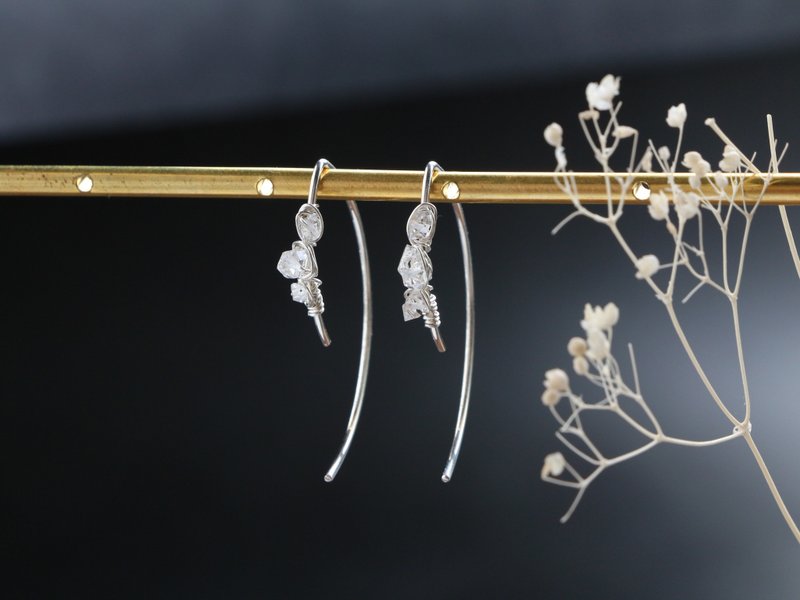 SV935(Argentium)-arch hook herkimer diamond pierced earrings - 耳環/耳夾/耳骨夾 - 純銀 銀色