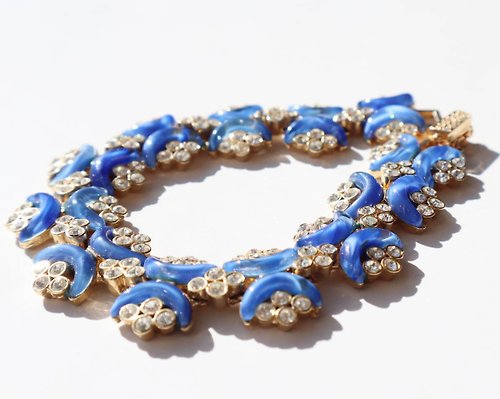 panic-art-market 80s vintage blue gold rhinestone bracelet