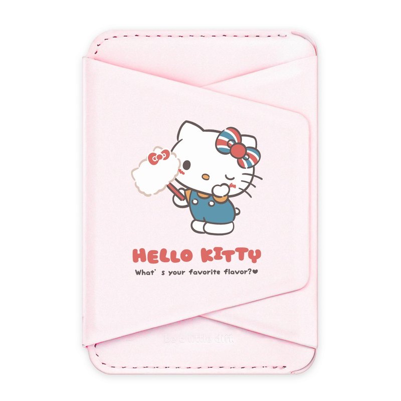 HelloKitty 蓬蓬棉花糖 粉色款 支架磁吸卡包 小牛皮感 手機支架 - 手機/平板支架 - 人造皮革 銀色