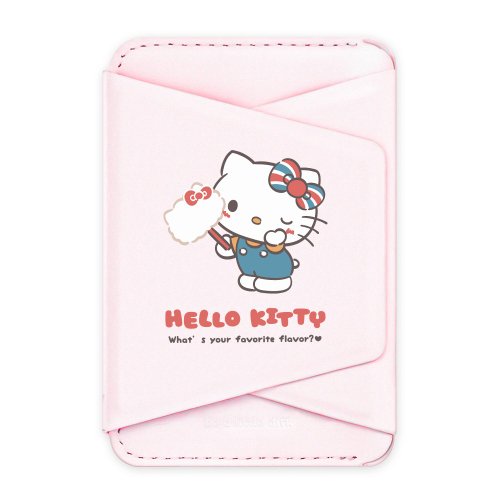 LANI's 風格防摔手機殼 HelloKitty 蓬蓬棉花糖 粉色款 支架磁吸卡包 小牛皮感 手機支架