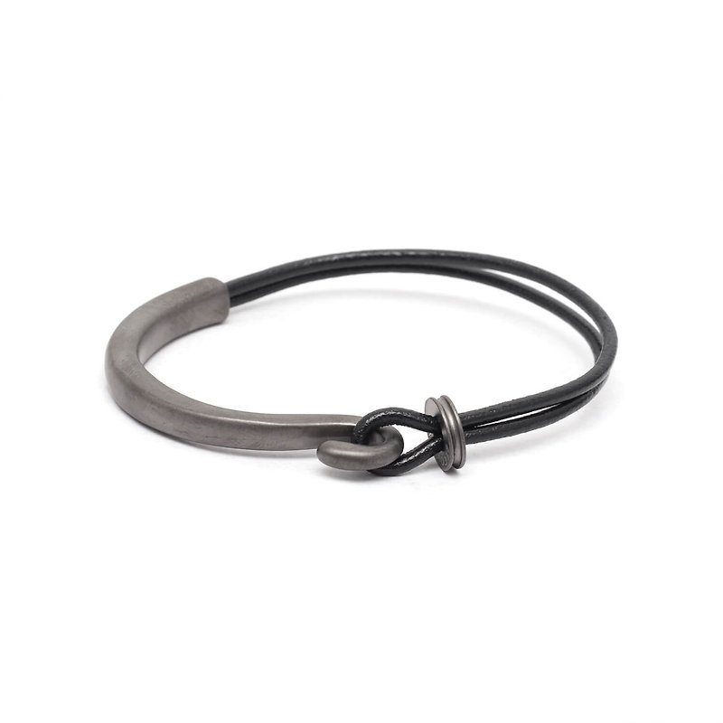 Recovery Hook Leather Cord Bracelet (Black Silver) - Bracelets - Other Metals 