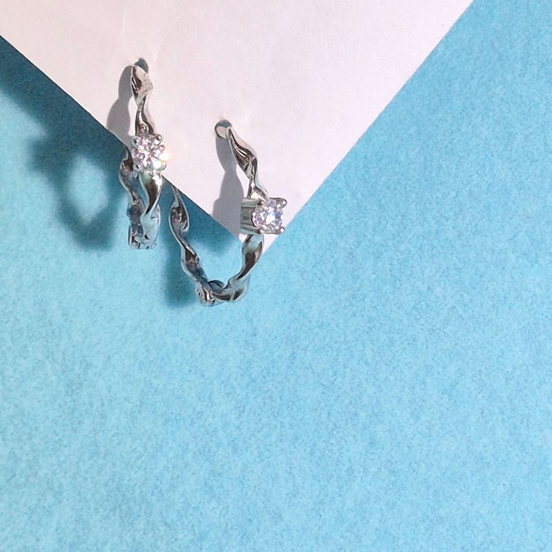 【比法一生】易扣式耳環—流光枝語  純銀925手作飾品 - 耳環/耳夾/耳骨夾 - 銀 銀色