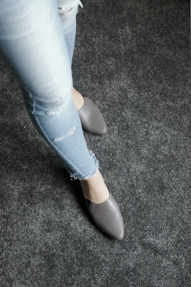 Mules Mules (Texture Gray) Gray Ultimate Leather | WL - รองเท้าหนังผู้หญิง - หนังแท้ สีเทา