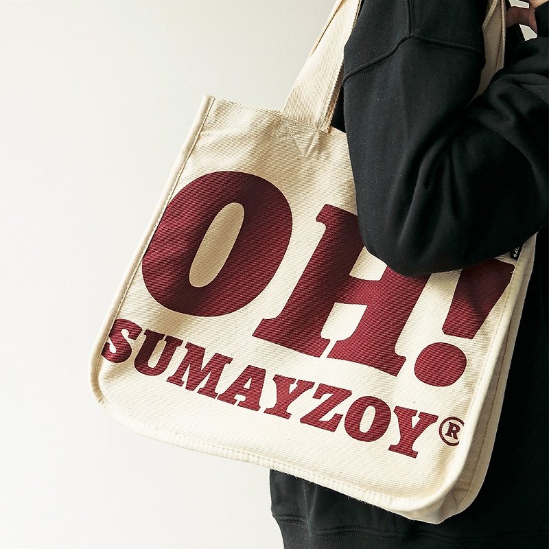OH series retro red printed canvas bag shoulder tote bag cotton large capacity literary canvas bag hand-held - กระเป๋าถือ - เส้นใยสังเคราะห์ ขาว