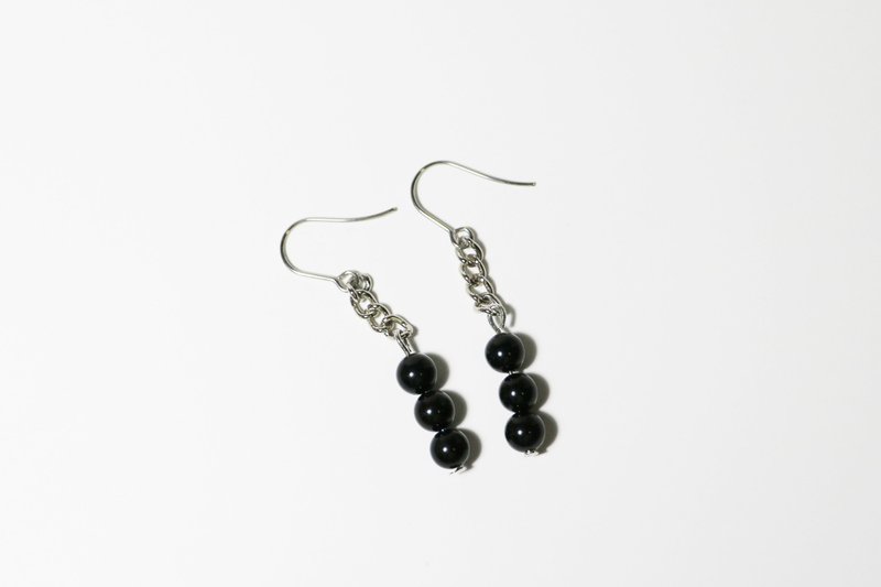 Guardian string_Obsidian earrings - ต่างหู - คริสตัล สีดำ