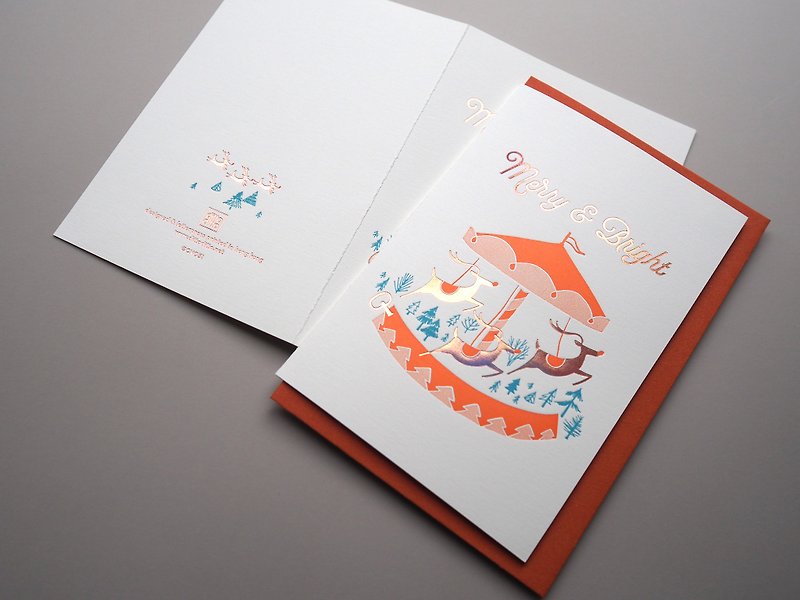 迴旋木鹿(!) 活版印刷聖誕卡 - 卡片/明信片 - 紙 紅色