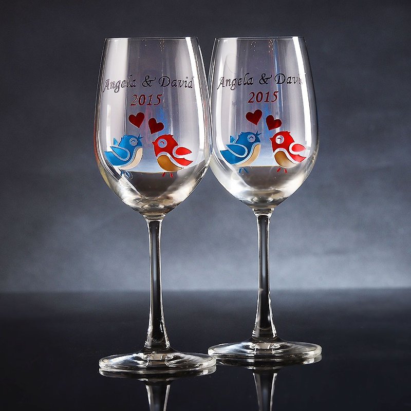 My Crystal Red Wine Glasses - Birds (including casting & coloring names & date) - Bar Glasses & Drinkware - Glass Multicolor